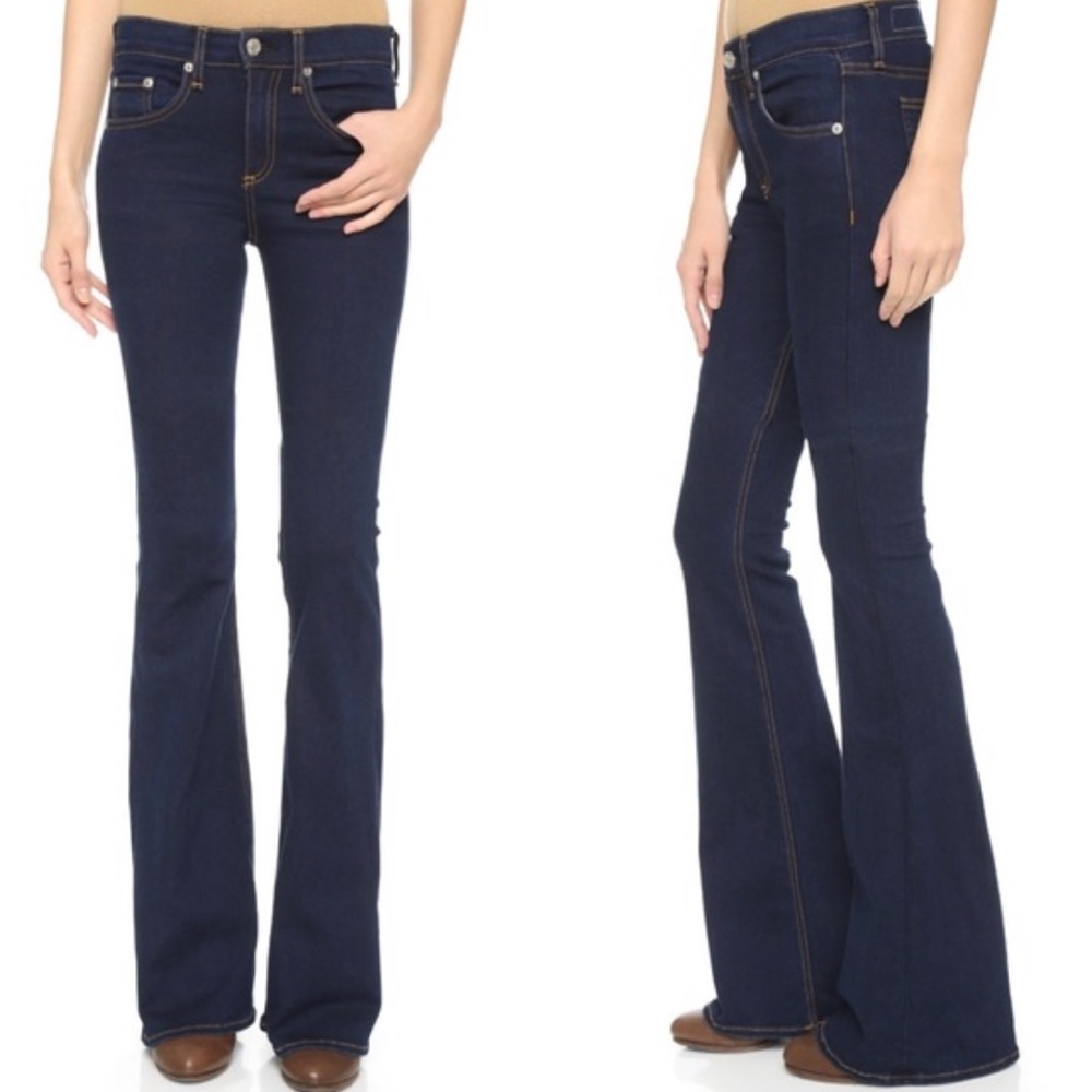 Rag & Bone blue mid-rise bell bottom jeans